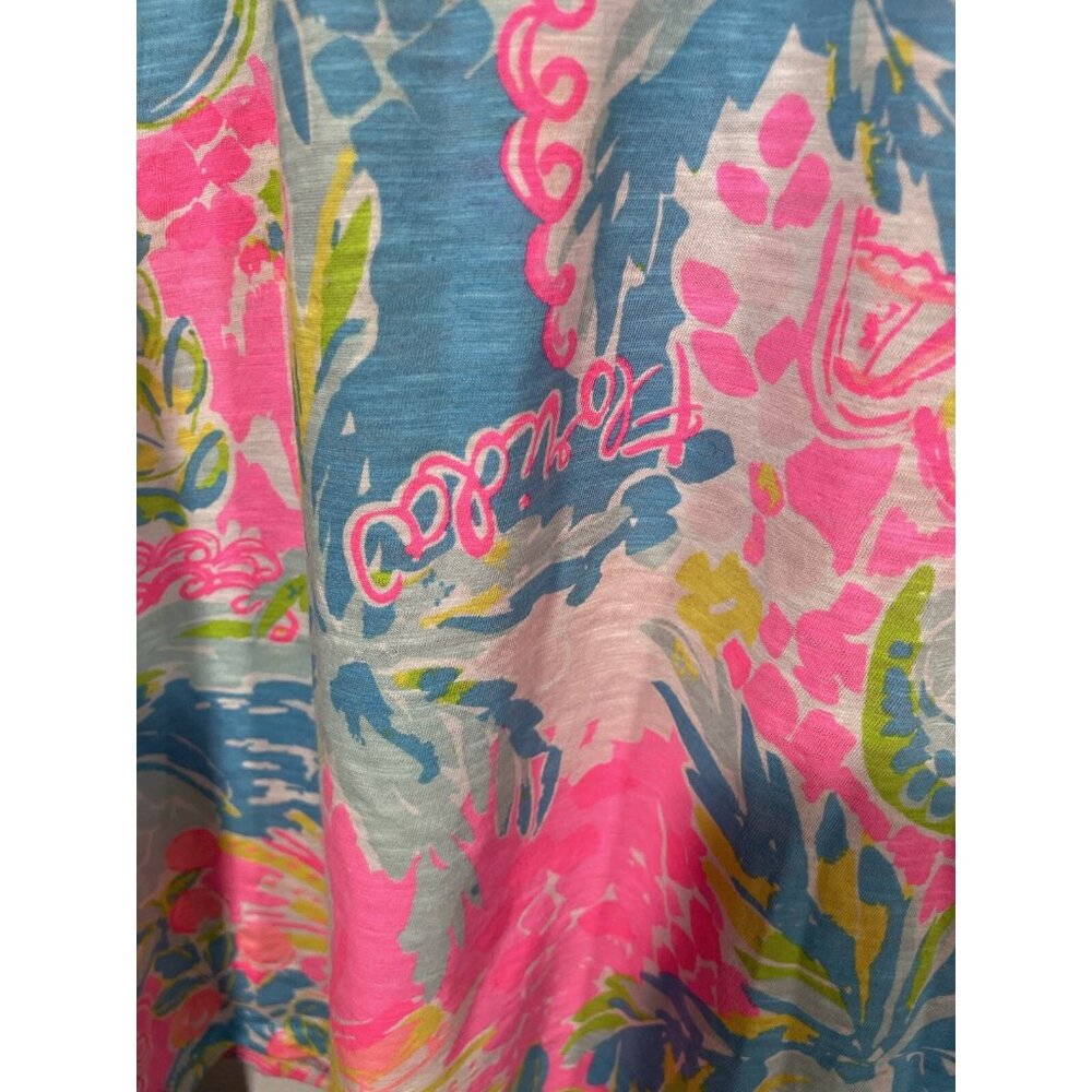 Lilly Pulitzer Etta V-Neck Top Short Sleeve Multi Sunshine State Of Mind Sz L - Picture 6 of 9